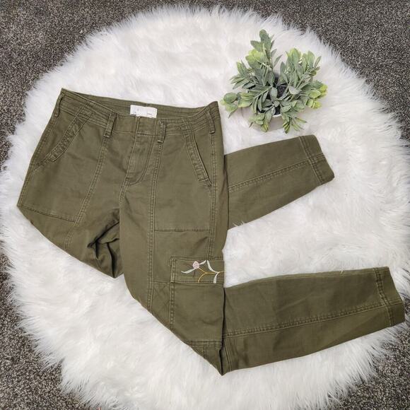 Anthropologie Size 26 Green Austen Embroidered Utility Pants - Picture 1 of 10